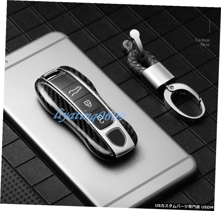 エアロパーツ ブラックカーボンファイバーリモートキーケースフォブのシェルカバーにポルシェカイエン2018から19 Black Carbon Fiber Remote Key Case Fob Shell Cover For Porsche Cayenne 2018-19