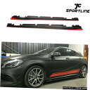 エアロパーツ レッドカーボンファイバーサイドスカートボディキットベンツCLA45 CLA250 A200 A250 A45 13-18 Red Carbon F...