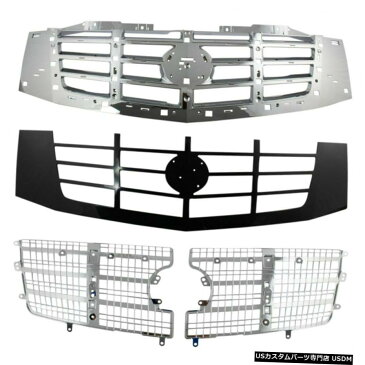 グリル キャデラックエスカレードトラック用フロントアッパークロームインサートブラックシェルグリルグリル Front Upper Chrome Insert Black Shell Grille Grill for Cadillac Escalade Truck