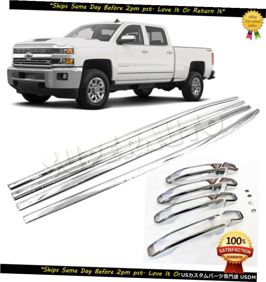 クロームメッキ FOR 2014-18 Chevrolet Silverado CREW Window Sill+LTZ Chrome Handle Trim Cover