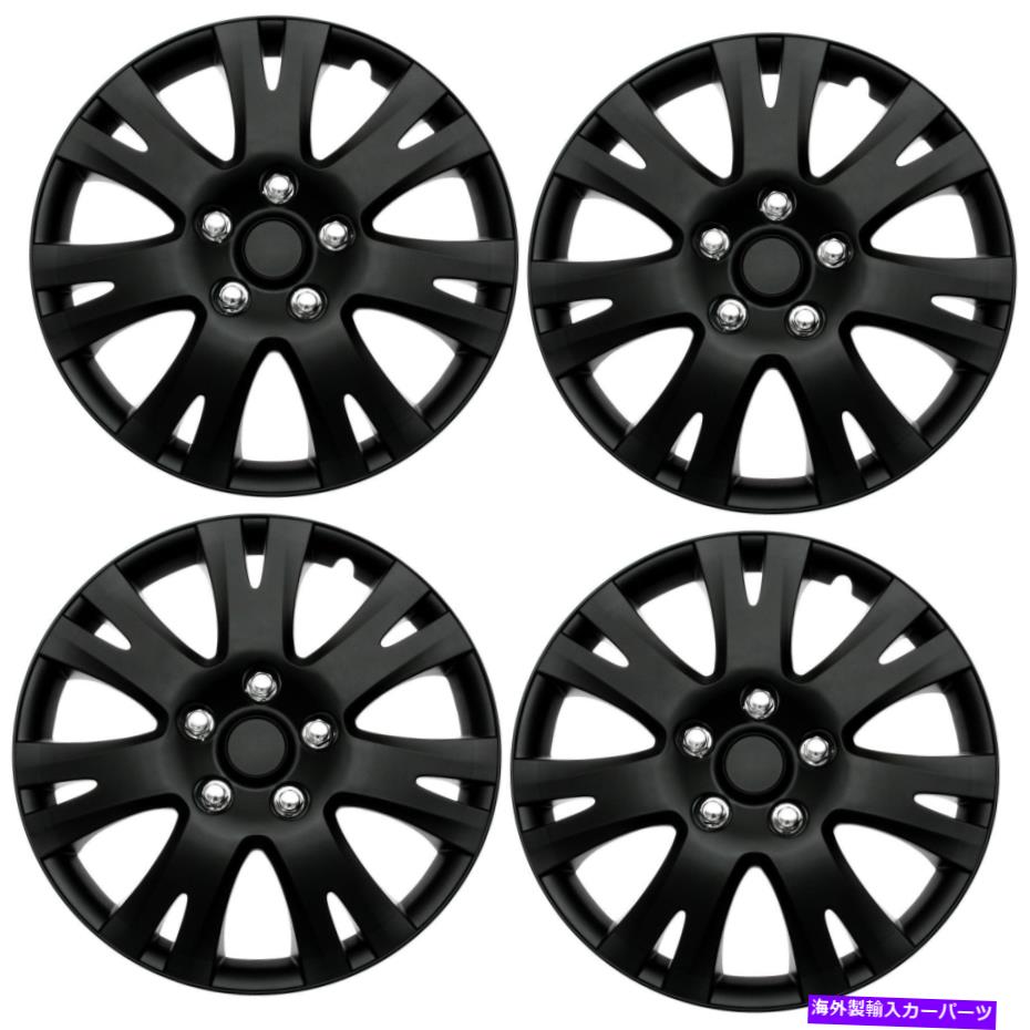 Wheel Covers Set of 4 OEMスチールホイールカバーセンターキャップカバー16 マットブラックハブキャップの4 Pcを設定 4 Pc Set of 16 Matte Black Hub Caps for OEM Steel Wheel Cover Center Cap Covers