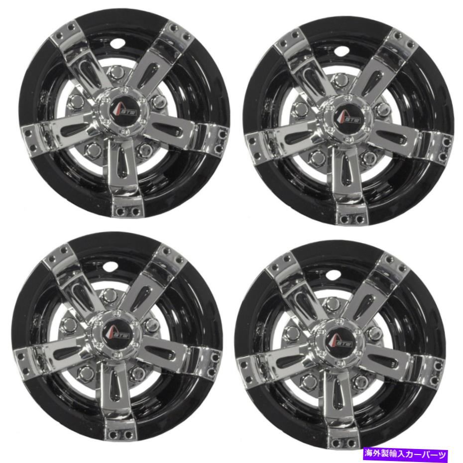 Wheel Covers Set of 4 4ゴルフカート10" のセットマーベリックChromeと黒GTWホイールは、ハブキャップ..