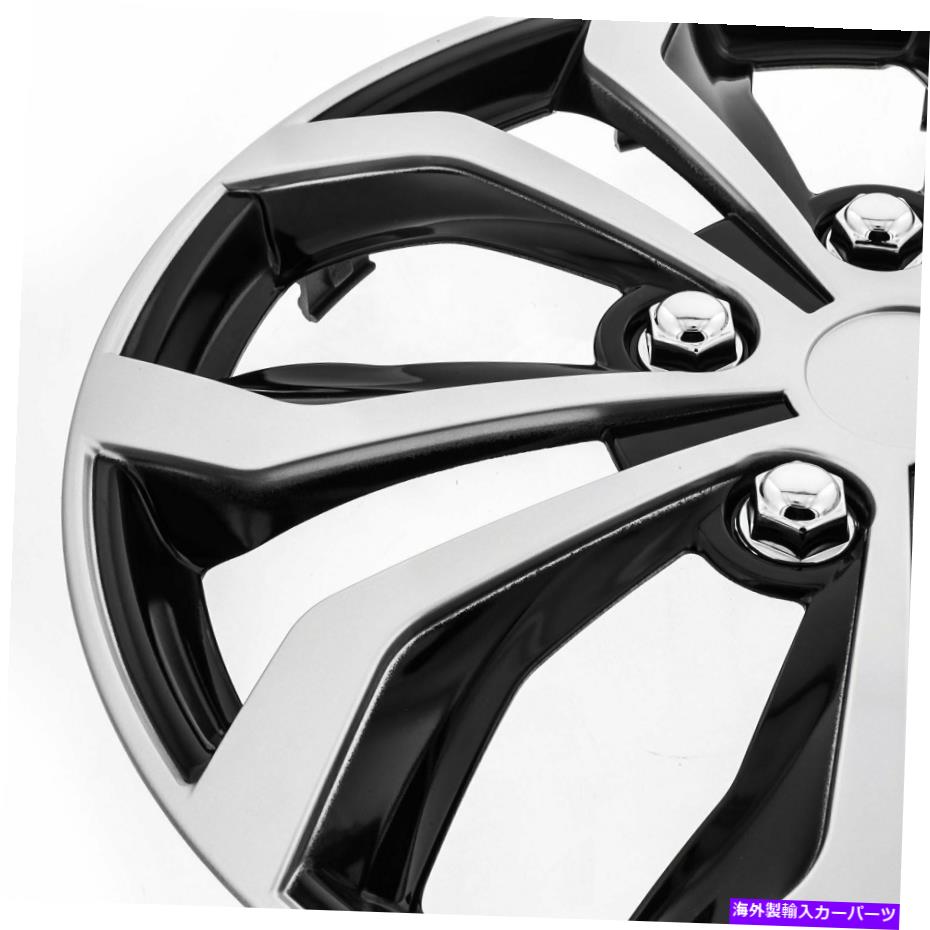 Wheel Covers Set of 4 16" [4点セット]がスパイダーホイールは、ホイールキャップシルバー/ブラックのパフォーマンススナップクリップをカバー [Set of 4] 16" Spyder Wheel Covers Hubcaps Silver/Black Performance Snap Clip on