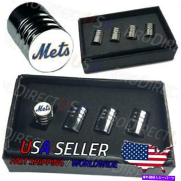 Wheel Covers Set of 4 バルブは、エンブレムバルブはクロームタイヤNY USAキャップ幹ニューヨーク・メッツ野球ロゴ New York Mets Baseball Logo Valve Stem Emblem Valve Caps Chrome Tires NY USA