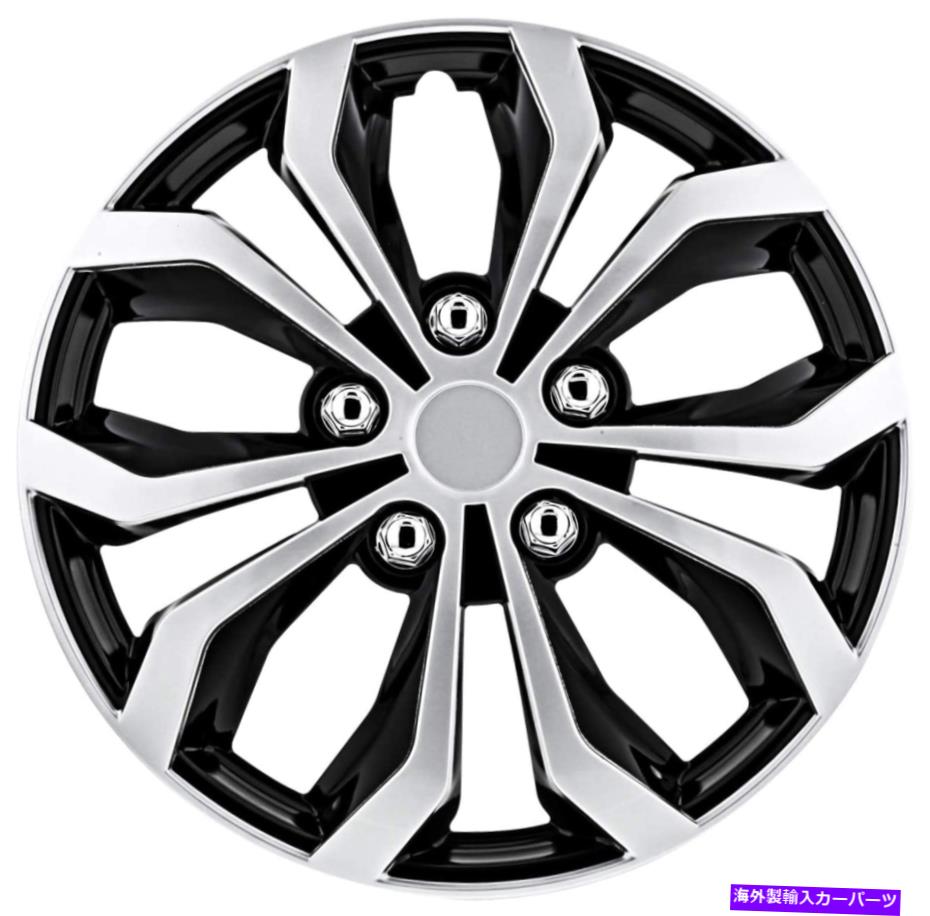 Wheel Covers Set of 4 4車のホイールカバー17インチはすべて車ブラックシルバースパイダーデザインをフィットのセット Set of 4 Car Wheel Cover 17 Inch Fits All Vehicle Black Silver Spider Design