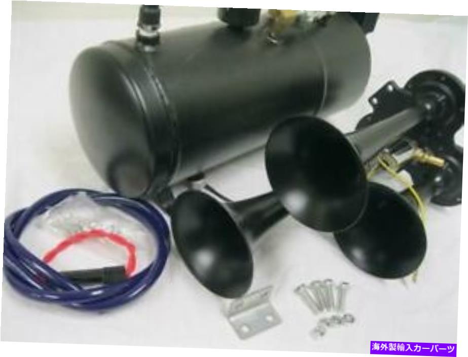 Train Horn ラウドトリプル3エアトレインホーンキット半トラックボートBLACKホーンズ120 PSIコンプレッサー Loud Triple 3 Air Train Horn Kit Semi Truck Boat BLACK Horns 120 PSI Compressor