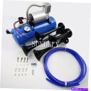 Train Horn ブラック12V 150 DBクワッドトランペット列車エアホーンキット+ 150 PSIブルーエアコンプレッサー Black 12V 150...
