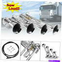 Train Horn 185DBシルバースーパーカー/トラック/鉄道/車用ラウド四トランペットエアホーンセット 185DB Silver Super Loud Four Trumpet Air Horn Set for Car/Truck/Train/Vehicles