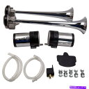 Train Horn 12V 150DBクロームデュアルトランペット列車エアーホーンコンプレッサーキットカートレイン新 12V 150DB Chrome Dual Trumpet Train Air Horn Compressors Kit Car Train New(2)