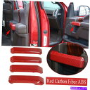 Carbon fiber Internal レッドカーボンファイバーABSインナードアハンドル装飾トリムフィット感のためのフォードF150 2015から20 R...