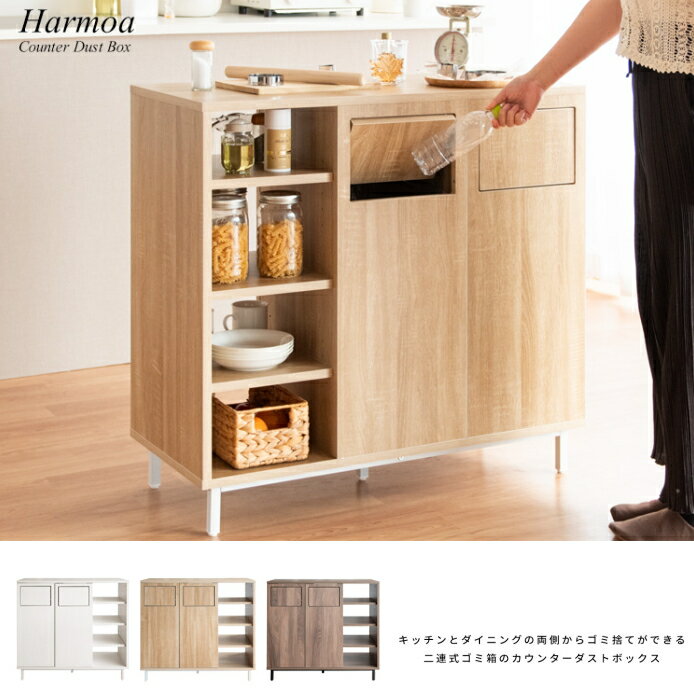 シンプルカウンター分別ダストボックス 可動棚付き おしゃれ ゴミ箱 塵箱 new Harmoa 茶箪
