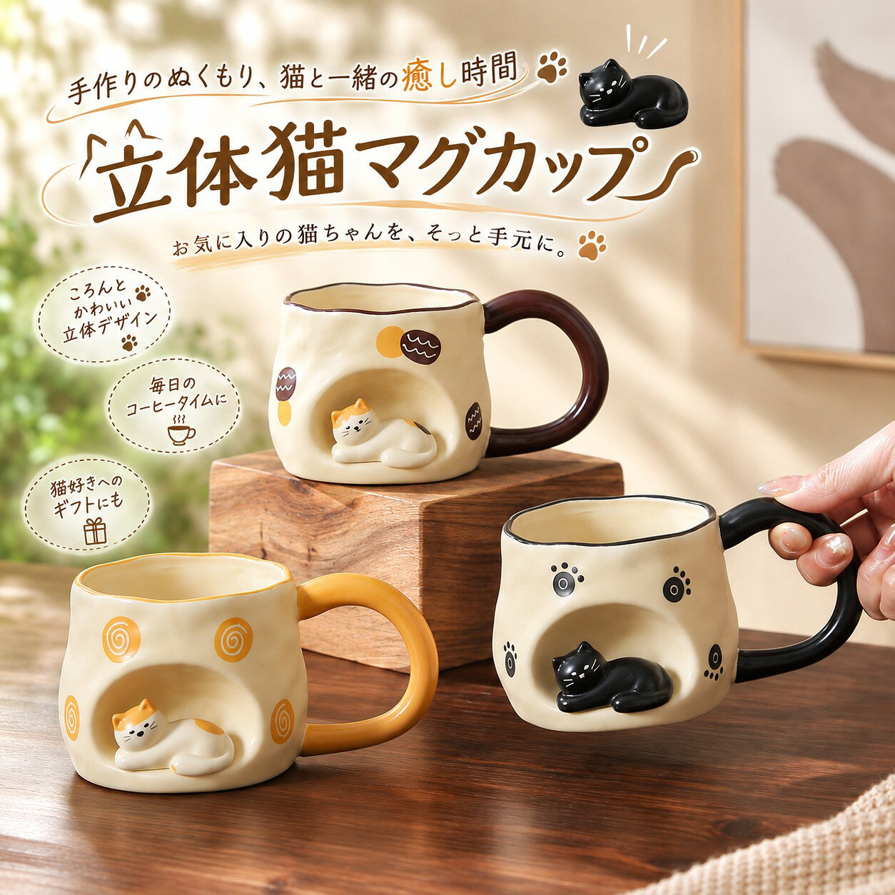 猫 マグカップ 陶器 マグカップ おしゃれ かわいい 猫柄 コーヒーカップ ネコ 食器 ギフト プレゼント 立体猫 デザイン 手作り 400ml 焼き物 肉球 キャット カップ 可愛い 癒し おうちカフェ 朝食カップ 誕生日 母の日 北欧風 陶器製 ねこ好き 贈り物