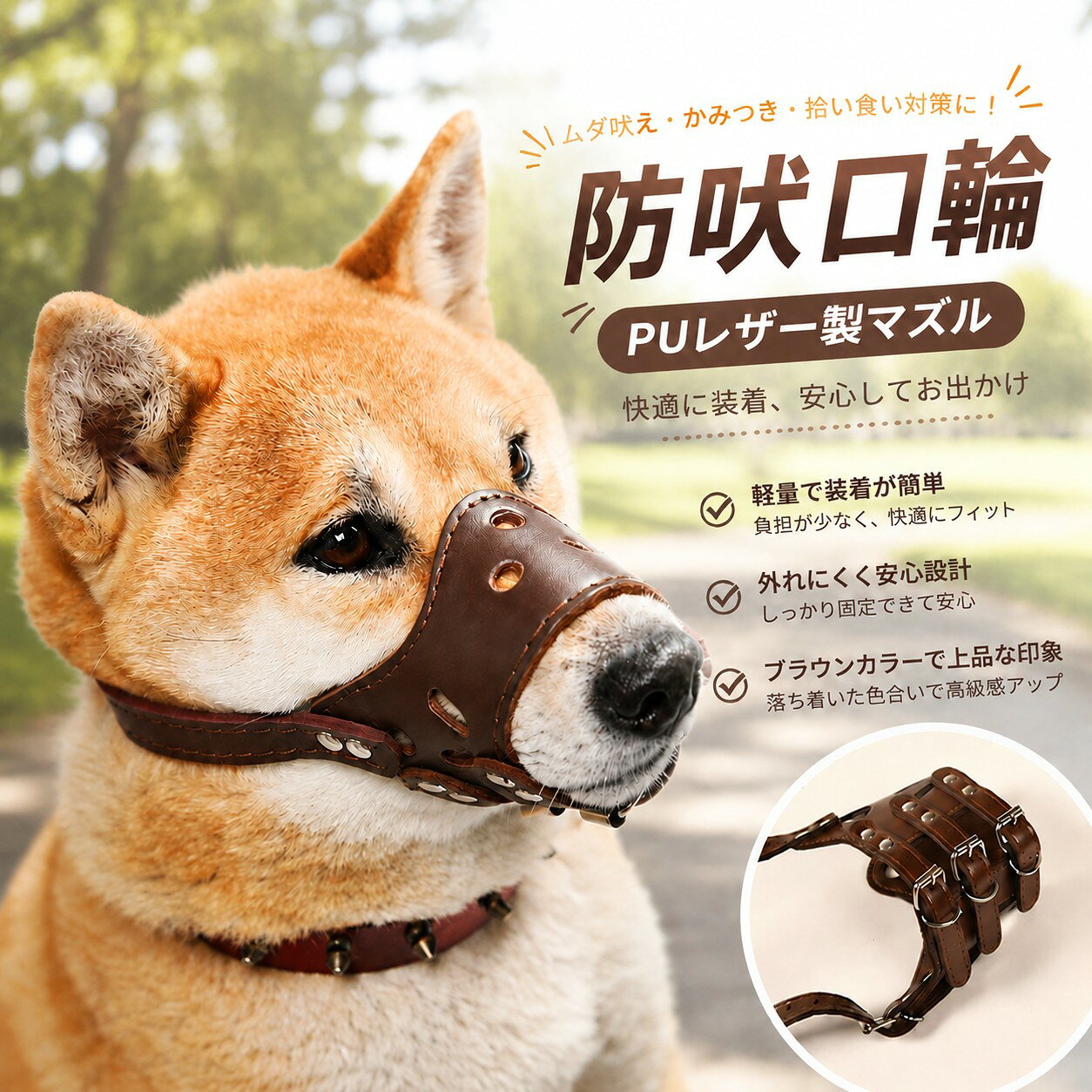 犬 口輪マズル 犬用マズル しつけ 無駄吠え対策 噛みつき防止 拾い食い防止 誤食防止 防止口輪 PUレザー 通気性 サイズ調整可能 小型犬 中型犬 大型犬 散歩 トレーニング お出かけ ペット用品 軽量 装着簡単 フィット サイズ豊富 安心設計 丈夫 お手入れ簡単 安全ペット用品