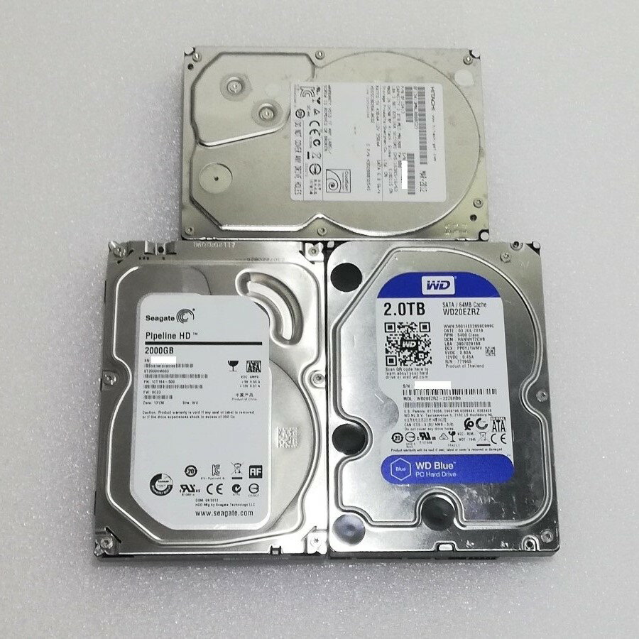 3.5インチ SATA デスクトップPC用HDD メーカー混在 Seagate WD HITACHI 2TB HDD 1点☆Crystal Disk Infoにて健康状態「正常」と確認済、フォーマット済☆