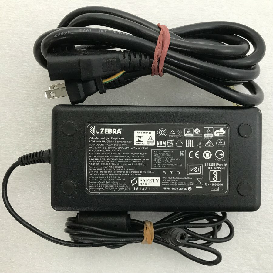 【中古】純正品 ZEBRA　AC ADAPTER　24V~3.125A　SAWA-52-312524 コネクタ外径約6.5mm内径約3.2mm