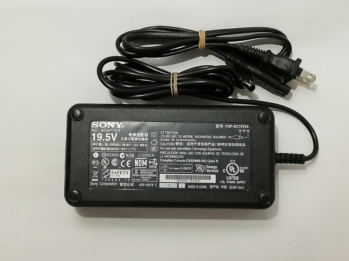 【中古】SONY VAIO ソニーAC ADAPTER 19.5V~7.7A VGP-AC19V54 コネクタ部外径約6.5mm 内径約4.3mm センターピンあり