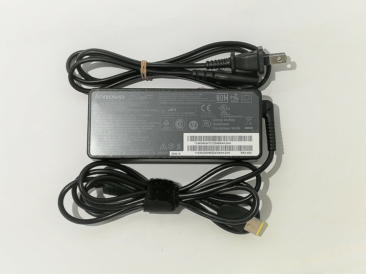 【中古】純正品 LENOVO AC ADAPTER 20V~4.5A それぞれ 角型コネクタ約4.5mmx11mm