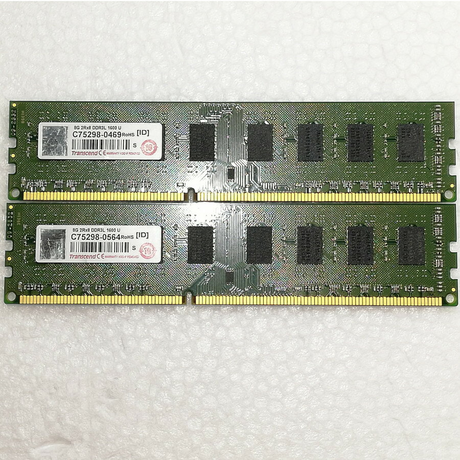 【中古】 Transcend デスクトップパソコン用メモリーPC3L-12800U DDR3L-1600 8GB 2枚セット 計16GB 動作品 互換増設メモリ