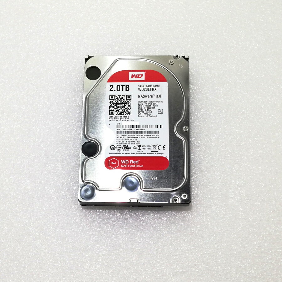 【中古動作品】メーカーWD Western Digital製HDD 3.5インチ SATA デスクトップPC用HDD 2TB 1点 WD20EFRX ☆Crystal Disk Infoにて健康状態「正常」と確認済 フォーマット済☆★初期化済み★