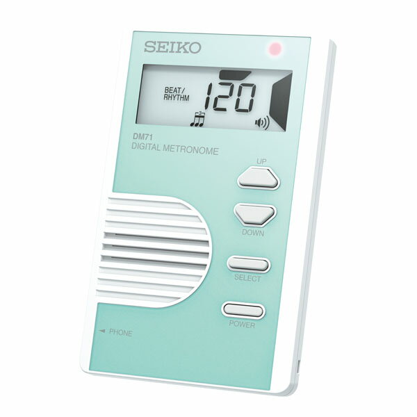 メトロノーム 【30%Off】　SEIKO　セイコー　クォーツメトロノーム　カードタイプ　DM71G　ハイコントラスト液晶　ミントグリーン メトロノーム 沖縄・離島へは到着まで10日前後(リチウム電池入りで航空便不可)