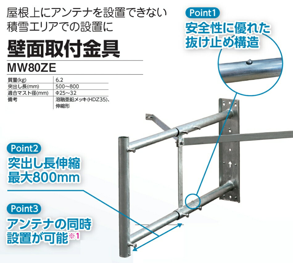 楽天セイコーテクノDXアンテナ 強力壁面固定金具 MW80ZE 雪害対策に