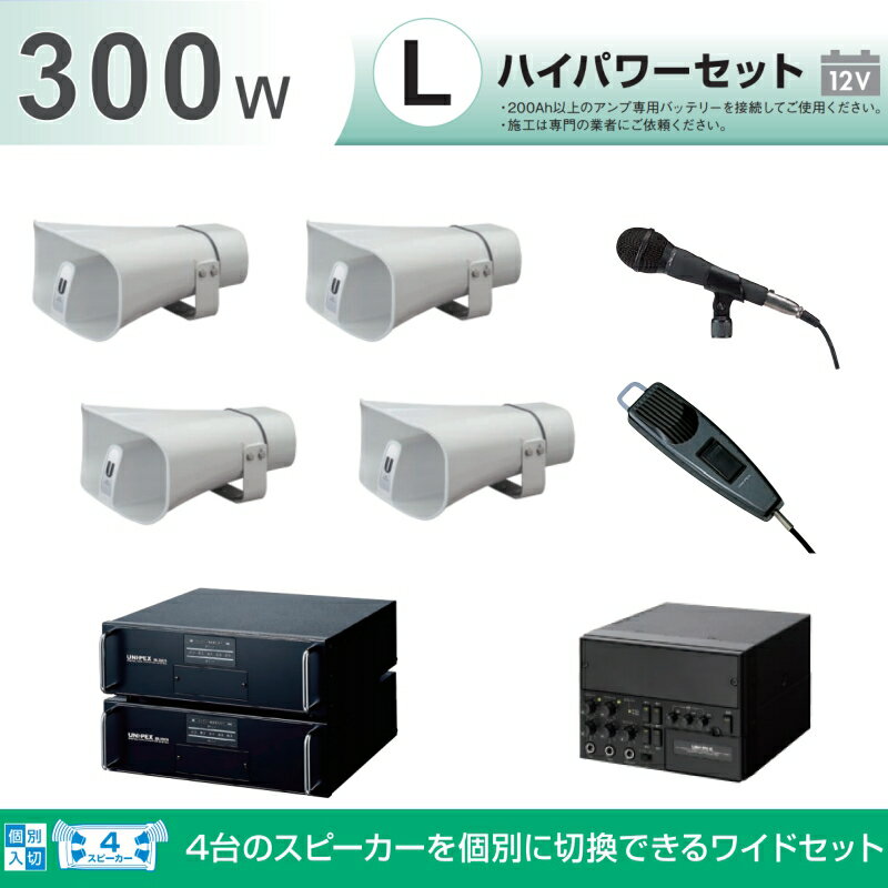 拡声器 300W 選挙用車載アンプハイパワーセットB 12V H-542/100×4 LS-310×4 NB-1502D ×2 AKN-02 LB-710..