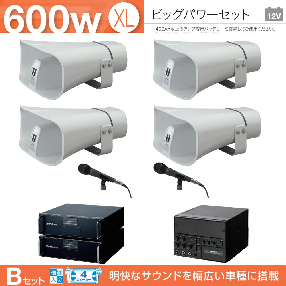 拡声器 600W 選挙用車載アンプビッグパワーセットB 12V H-542/200×4 LS-310×4 NB-3002D×2 AKN-02 LB-71..