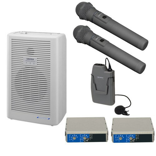 ユニペックス ワイヤレスアンプマイク2本 ピンマイク1本セット WA-862A×1 WM-8400×2 WM-8100A×1 DU-850A×2