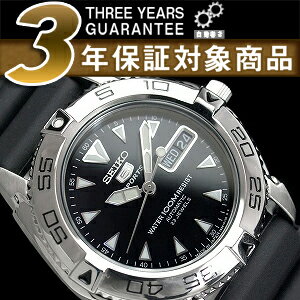 【日本製逆輸入SEIKO5SPORTS】セイコー5 メンズ自動巻き腕時計 ブラックダイアル ウレタンベルト SNZB33J2