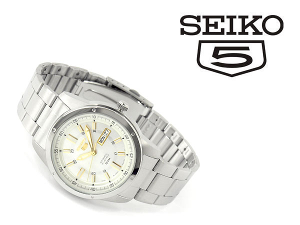 【日本製逆輸入 SEIKO5】セイコー5 機械式自動巻き メンズ 腕時計 シルバー×ゴールドダイアル ステンレスベルト SNKN11J1【当店でのサイズ調整不可】