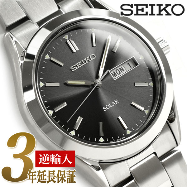 【逆輸入SEIKO】セイコー ソーラー メンズ 腕時計 ブラックダイアル ステンレスベルト SNE039P1