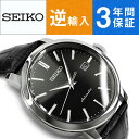 【逆輸入SEIKO】セイコー 自動巻き 手巻き付き機械式 メンズ 腕時計 ブラックダイアル ブラック レザーベルト SRPA27K1