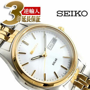 【逆輸入SEIKO Solar】セイコー メンズ腕時計 ソーラー デイデイト ホワイトダイアル ゴールドコンビステンレスベルト SNE032P1