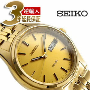 【逆輸入SEIKO Solar】セイコー メンズ腕時計 ソーラー デイデイト ゴールドダイアル ゴールドステンレスベルト SNE036P1