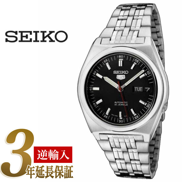 【逆輸入SEIKO5】セイコー5 メンズ自動巻き腕時計 ブラックダイアル コンビステンレスベルト SNK649K1
