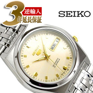 【逆輸入SEIKO5】セイコー5 メンズ自動巻き腕時計 ライトベージュダイアル シルバーステンレスベルト SNK663K1