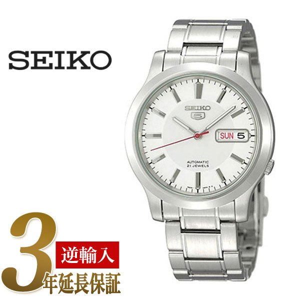 【逆輸入SEIKO5】セイコー5 メンズ自動巻き腕時計 パールホワイトダイアル シルバーステンレスベルト SNK789K1