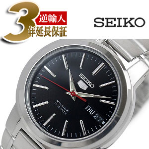 【逆輸入SEIKO5】セイコー5 メンズ自動巻き腕時計 ブラックダイアル シルバーステンレスベルト SNKA07K1