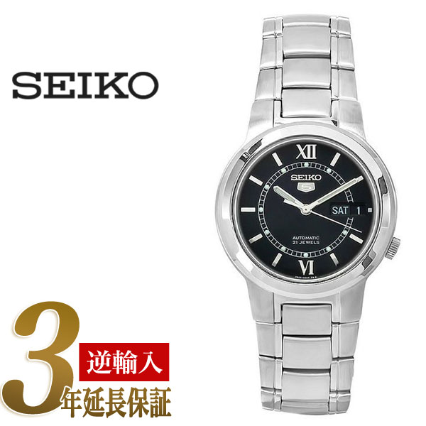 【逆輸入SEIKO5】セイコー5 メンズ自動巻き腕時計 ブラックダイアル シルバーステンレスベルト SNKA23K1