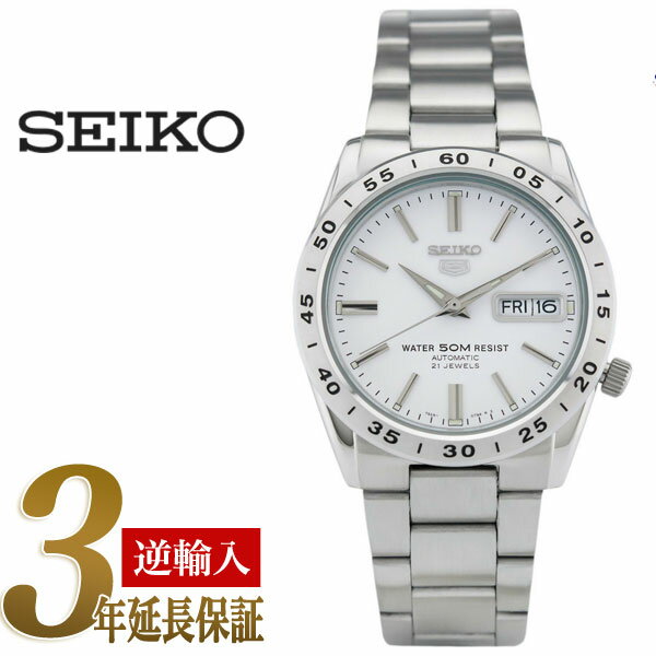 【逆輸入SEIKO5】セイコー5 メンズ自動巻き腕時計 ホワイトダイアル ステンレスベルト SNKD97K1