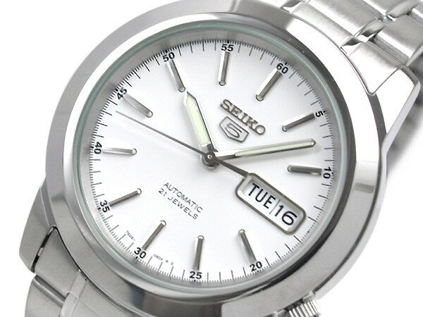 【逆輸入SEIKO5】セイコー5 メンズ自動巻き腕時計 ホワイトダイアル シルバーステンレスベルト SNKE49K1