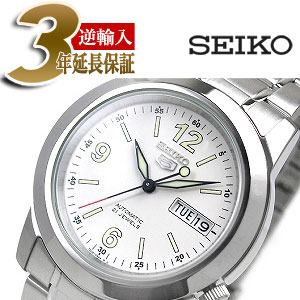 【逆輸入SEIKO5】セイコー5 メンズ自動巻き腕時計 ホワイトダイアル シルバーステンレスベルト SNKE57K1