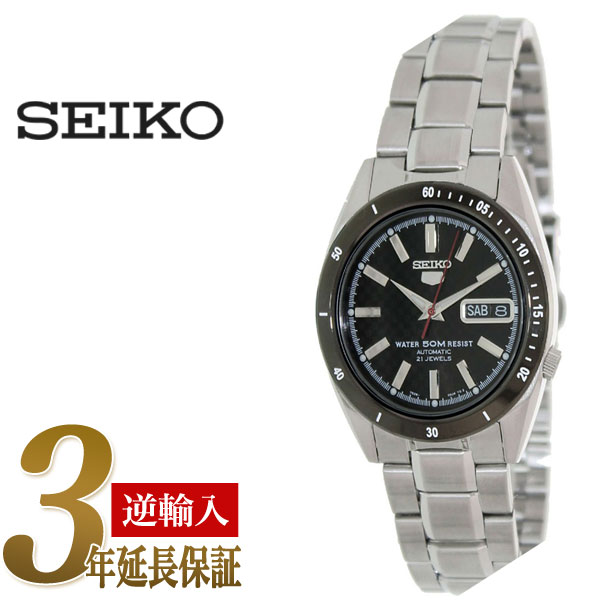 【逆輸入SEIKO5】セイコー5 メンズ自動巻き腕時計 IPブラックベゼル ブラックチェック柄ダイアル ステンレスベルト SNKF51K1