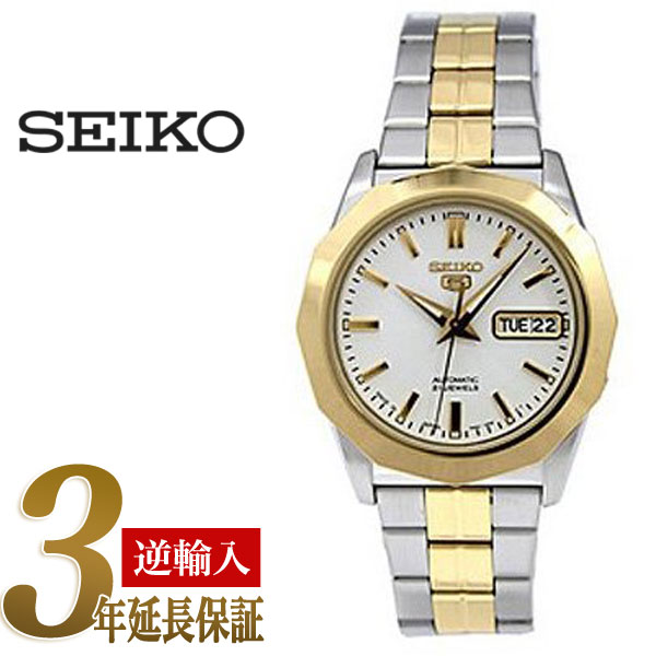 【日本製逆輸入SEIKO5 DRESS】セイコー5 セイコーファイブ ドレス 12角形ベゼル 自動巻き メンズ腕時計 ホワイトダイアル ツートンメタルベルト SNKG84J1