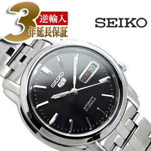 【10%OFFクーポン 5/18 0:00～5/21 9:59】【逆輸入SEIKO5】セイコー5 メンズ自動巻き腕時計 ブラックダイアル シルバーステンレスベルト SNKK71K1