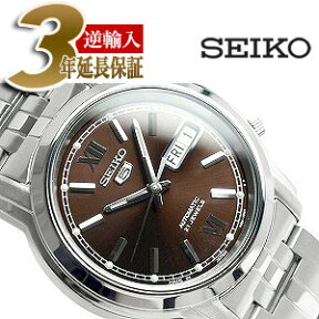 【日本製逆輸入SEIKO5】セイコー5 メンズ 自動巻き腕時計 ブラウンダイアル ステンレスベルト SNKK79J1