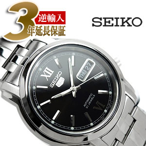 【逆輸入SEIKO5】セイコー5 メンズ自動巻き腕時計 ブラックダイアル シルバーステンレスベルト SNKK81K1