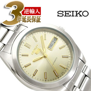 【逆輸入SEIKO5】セイコー5 メンズ自動巻き腕時計 つや消しベゼル シャンパンゴールドダイアル ステンレスベルト SNX995K1