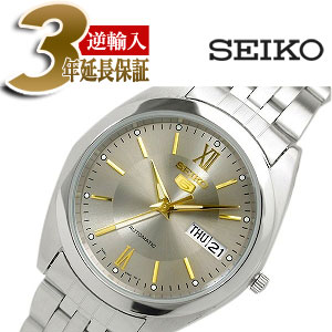 【逆輸入SEIKO5】セイコー5 セイコーファイブ 自動巻き メンズ腕時計 グレーシルバーダイアル 金針・ゴールドインデックス ステンレスメタルベルト SNXA03K