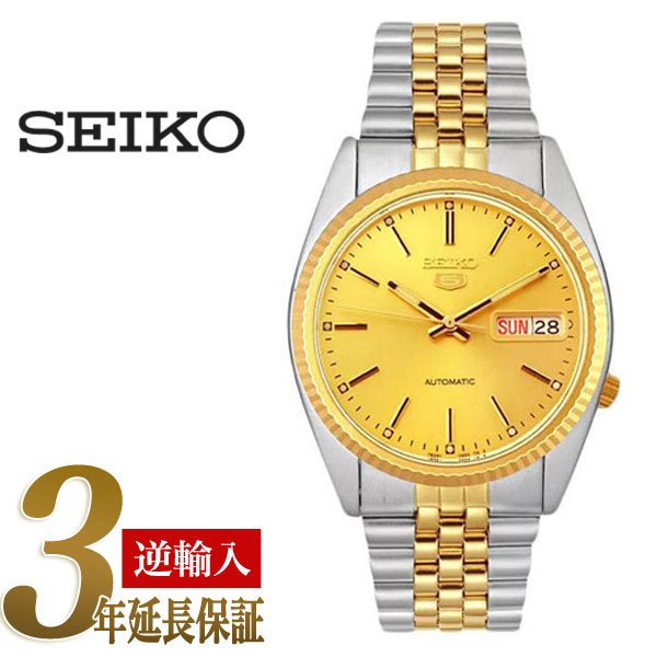 【逆輸入SEIKO5】セイコー5 メンズ自動巻き腕時計 ピラミッドベゼル ゴールドダイアル ピラミッドベゼル ゴールドダイアル SNXJ92K1